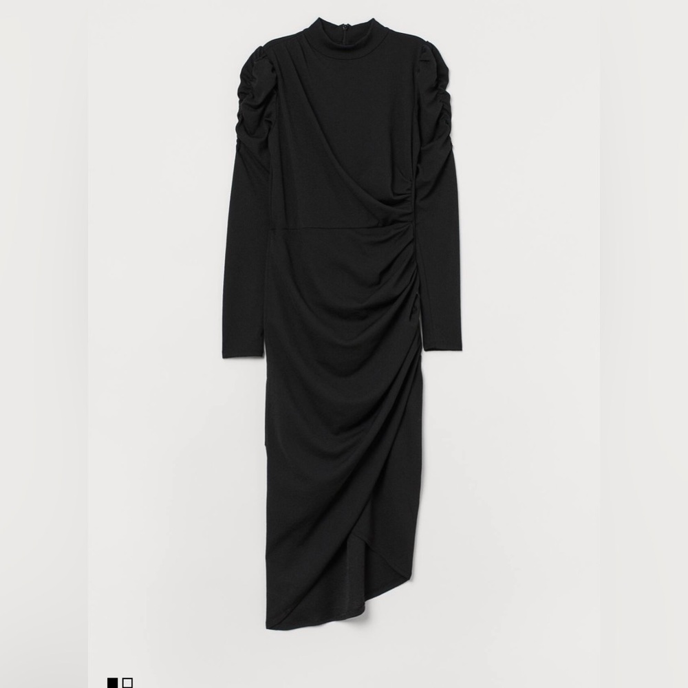 H&M Elegant Black Draped Midi Dress